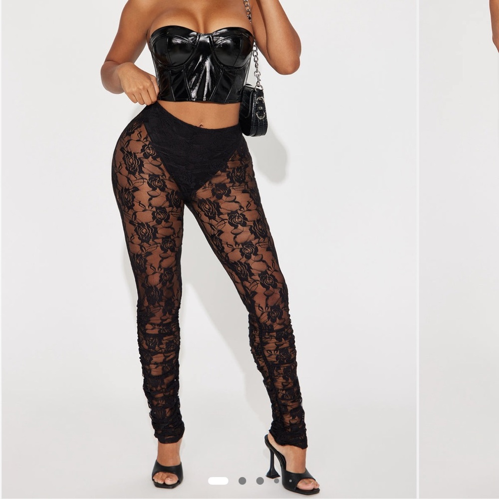 Fashion Nova Black Floral Lace Stacked Leggings with Under Garment